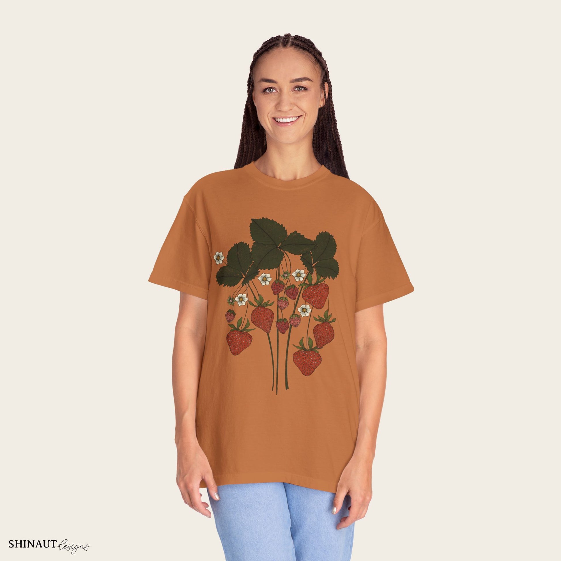 strawberry plant t-shirt in yam female model