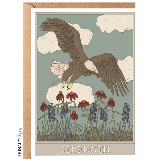 strength tarot greeting card with kraft envelope