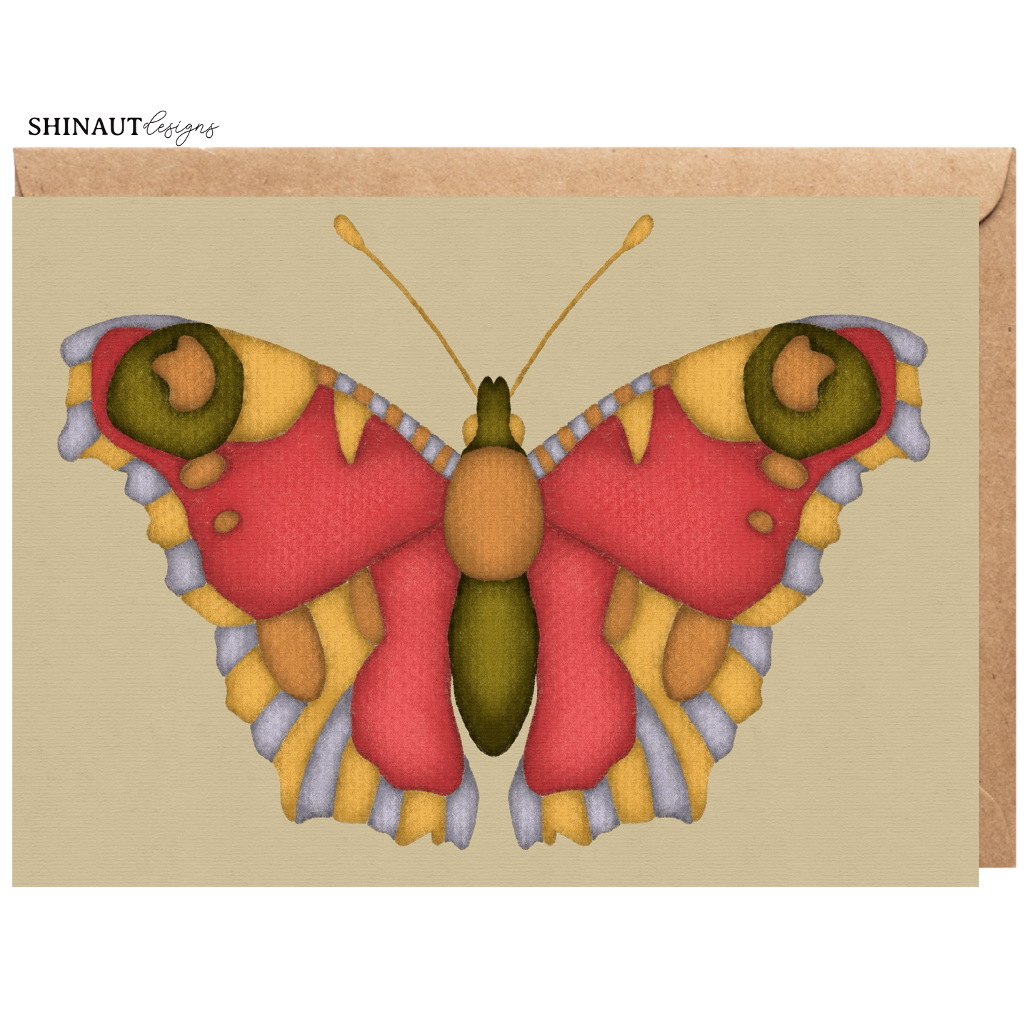 summer fruits butterfly greeting card with kraft envelope