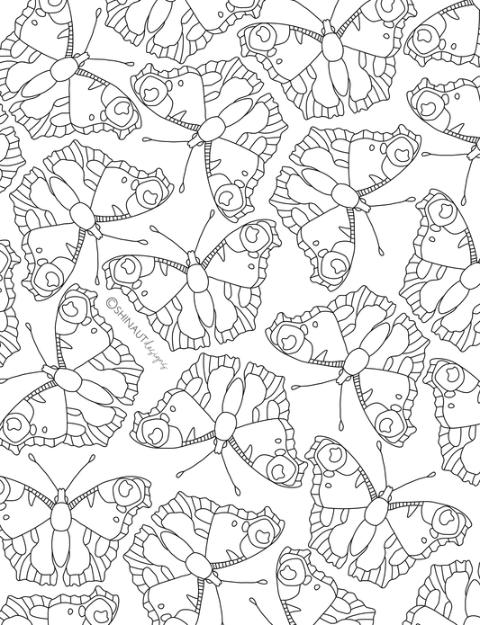 summer fruits butterfly pattern coloring page digital download