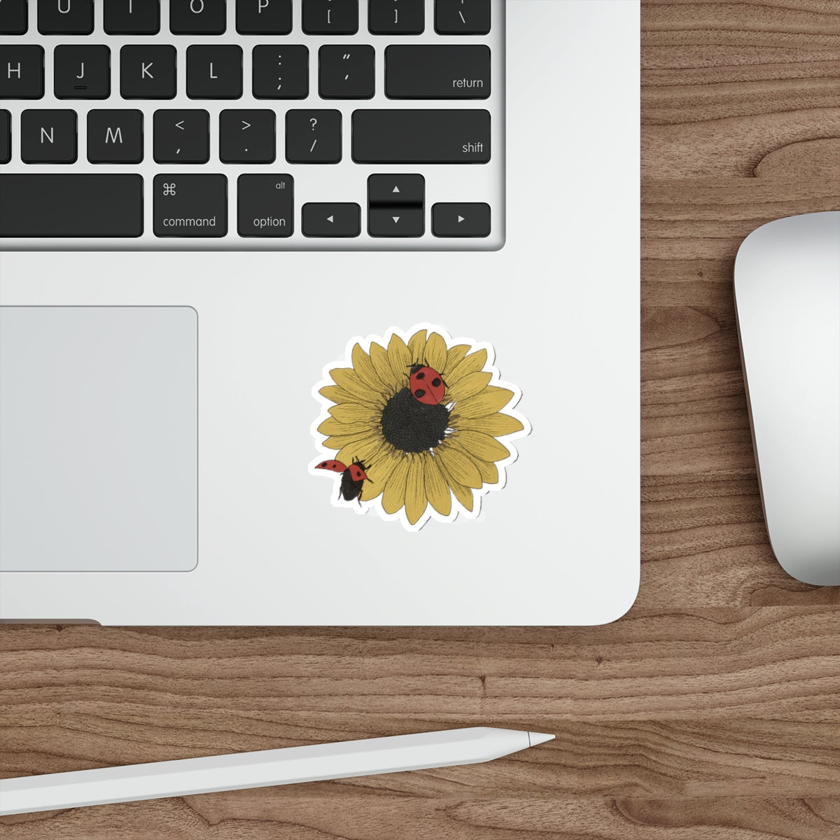 sunflower and ladybugs Die-Cut_Stickers on laptop