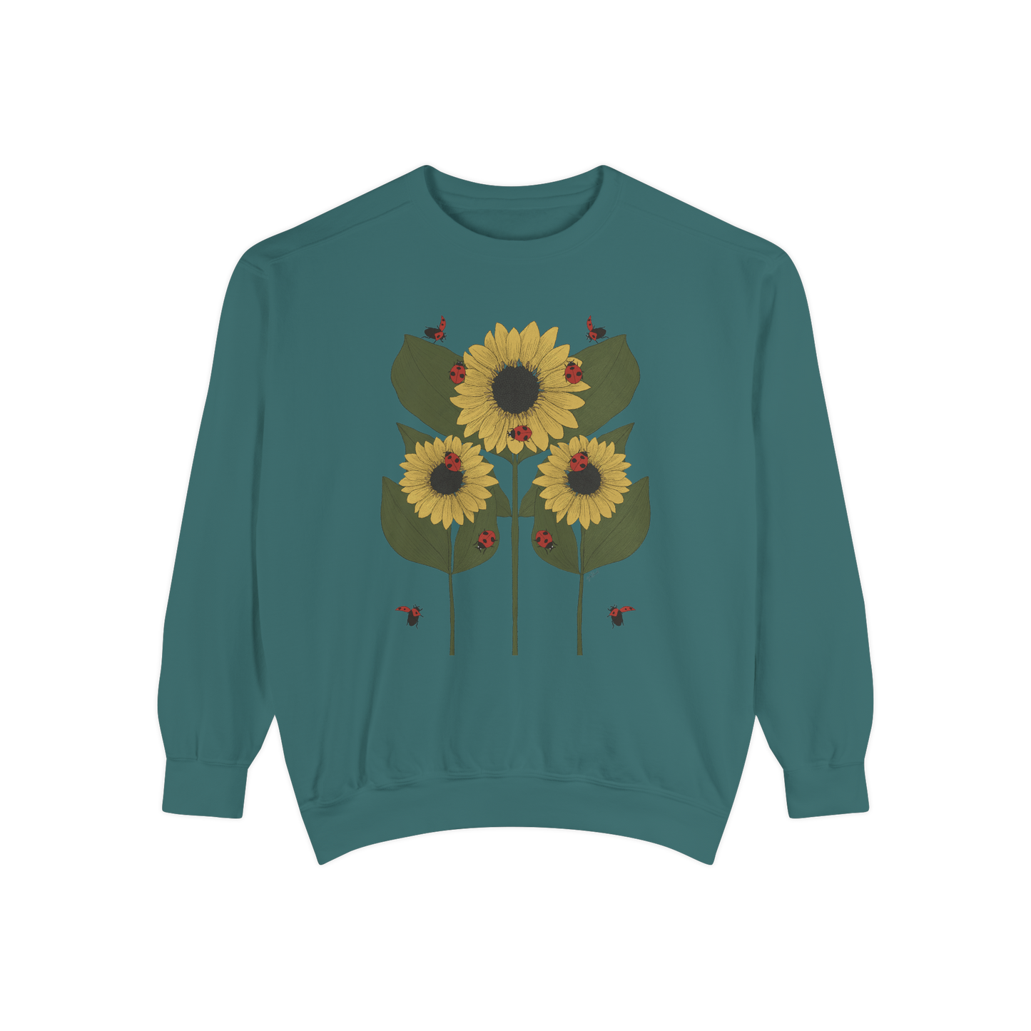 sunflower plant crewneck in blue spruce