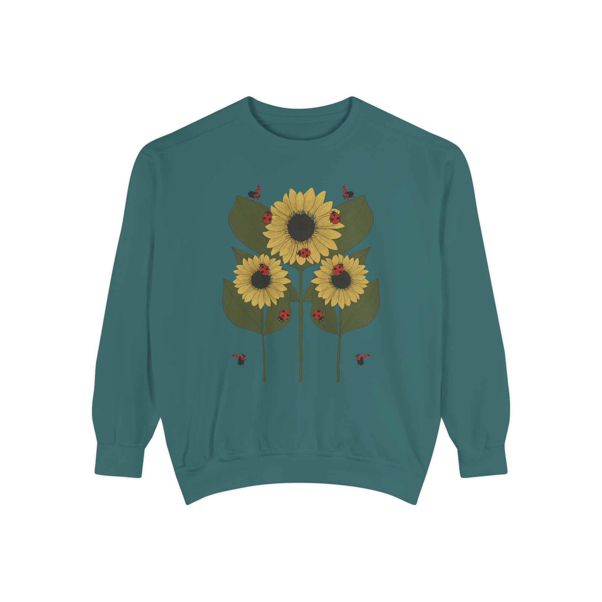 sunflower plant crewneck in blue spruce