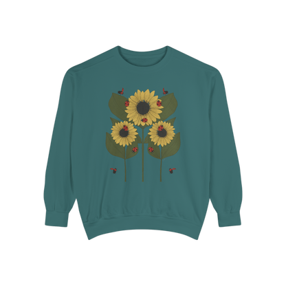 sunflower plant crewneck in blue spruce