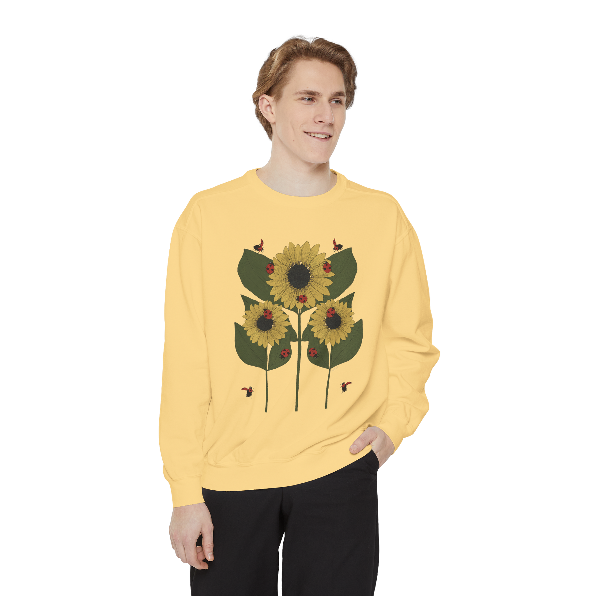 sunflower plant crewneck in butter male model