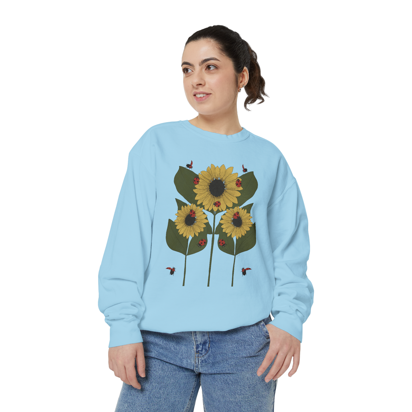 sunflower plant crewneck in chambray female model