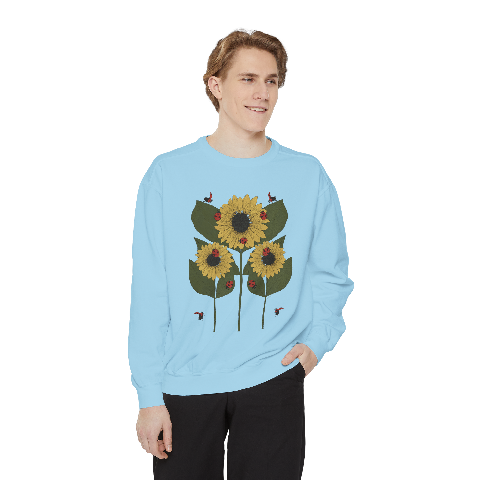 sunflower plant crewneck in chambray male model