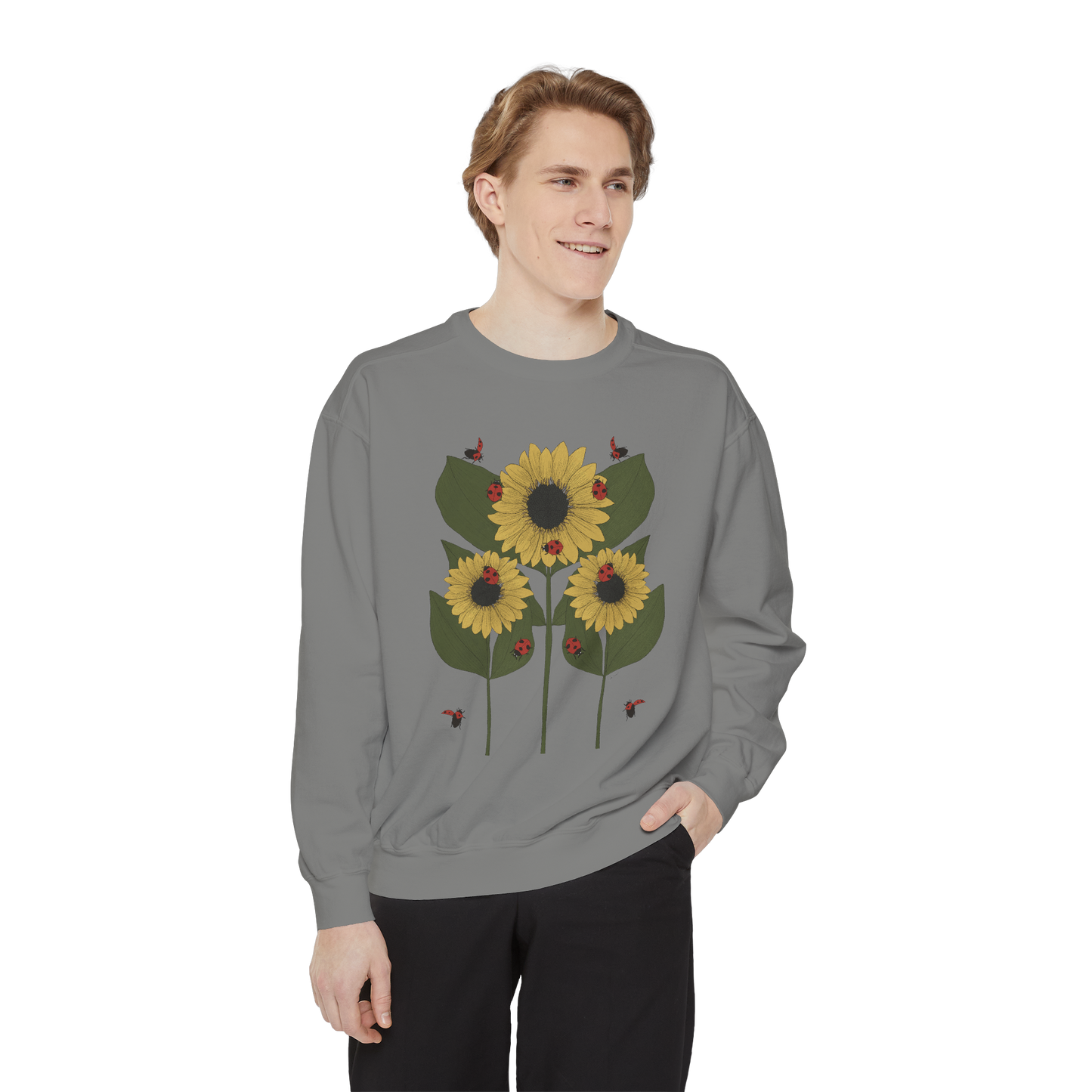 sunflower plant crewneck in gray male model