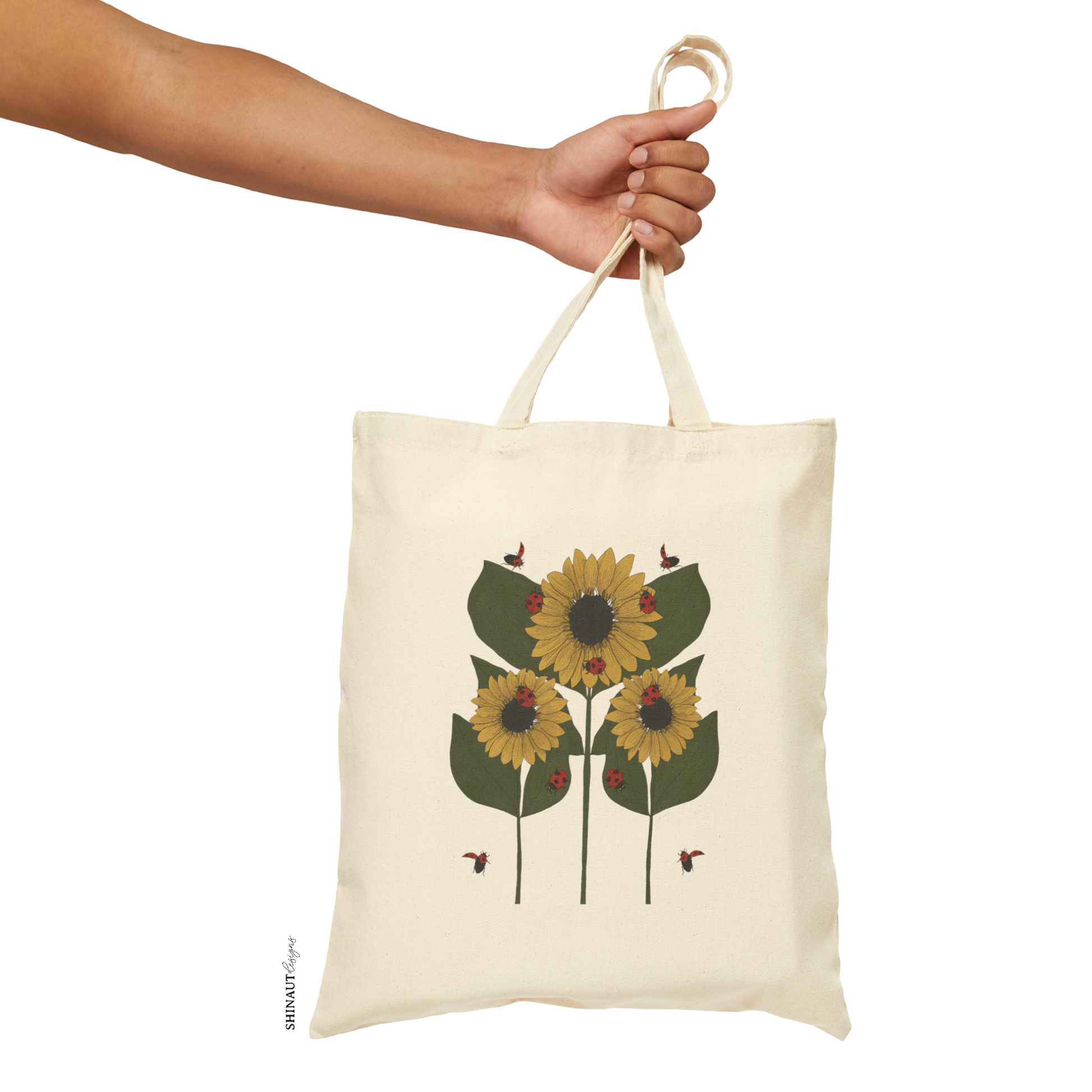 sunflower plant tote bag hand holding handle