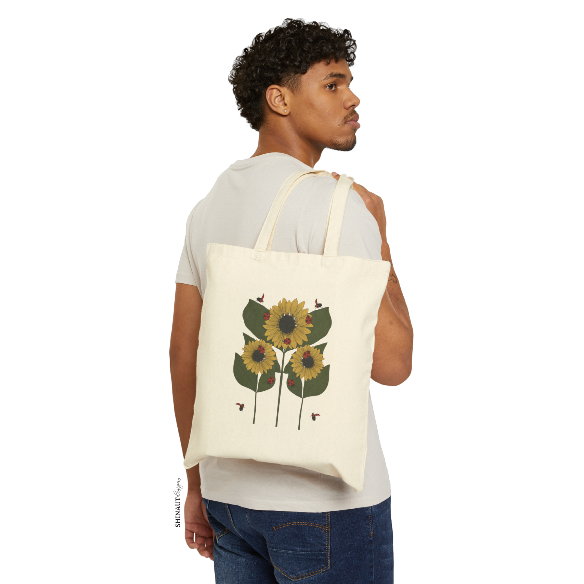 sunflower plant tote bag male model