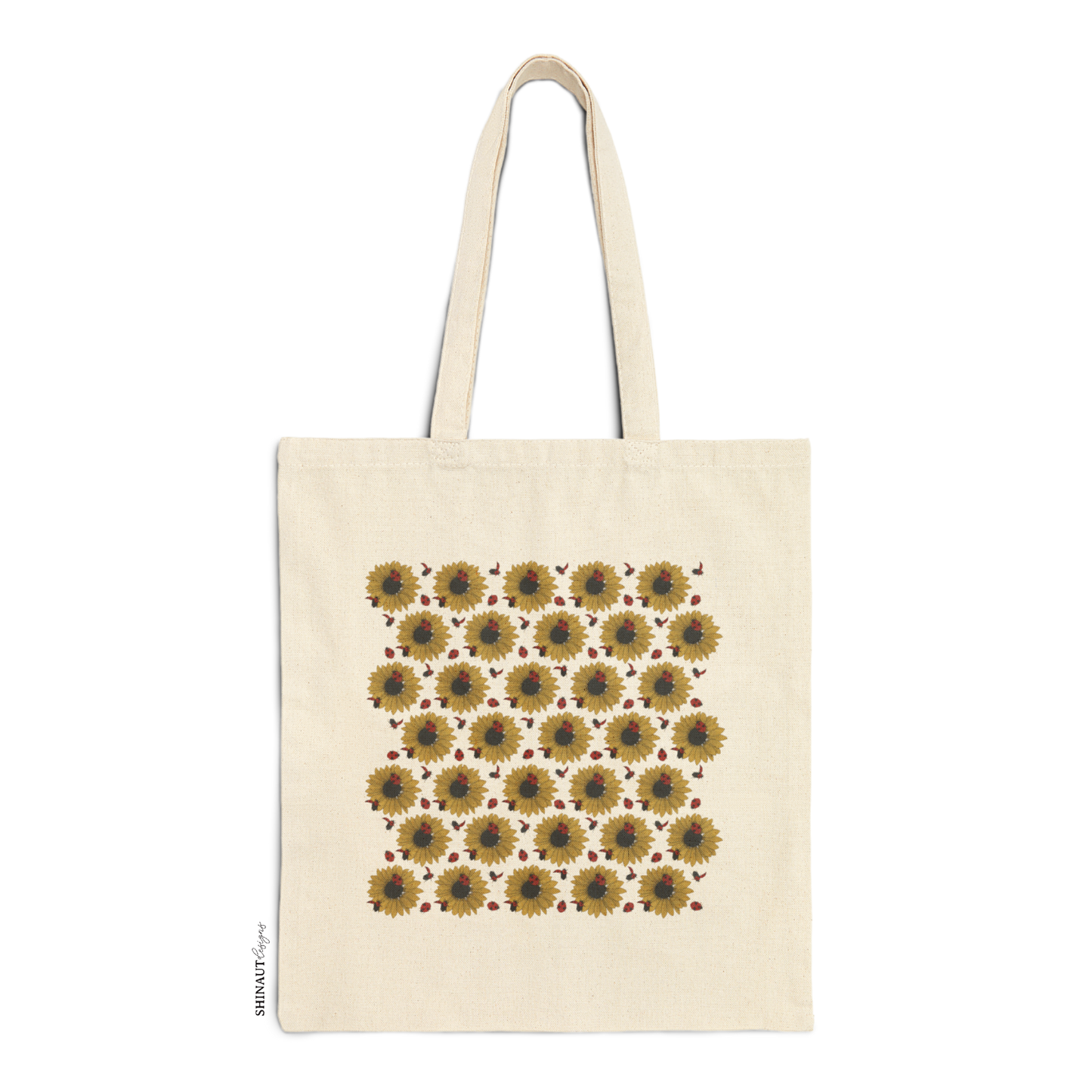 sunflowers and ladybugs pattern tote bag