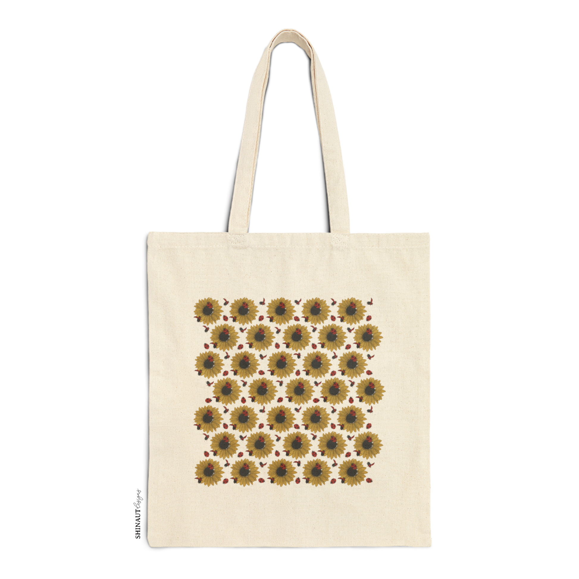 sunflowers and ladybugs pattern tote bag