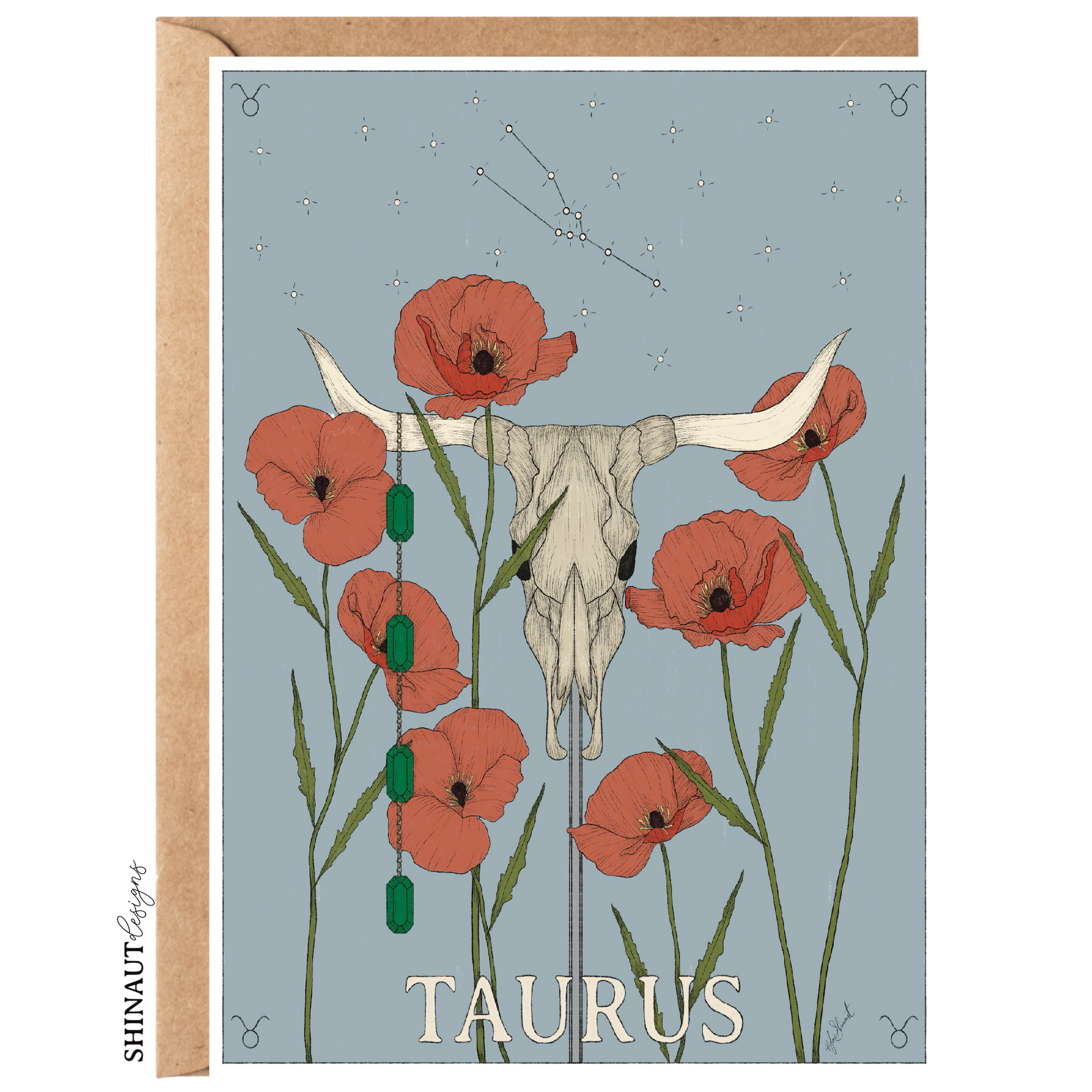 taurus zodiac greeting card with kraft envelope