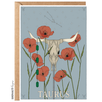 taurus zodiac greeting card with kraft envelope