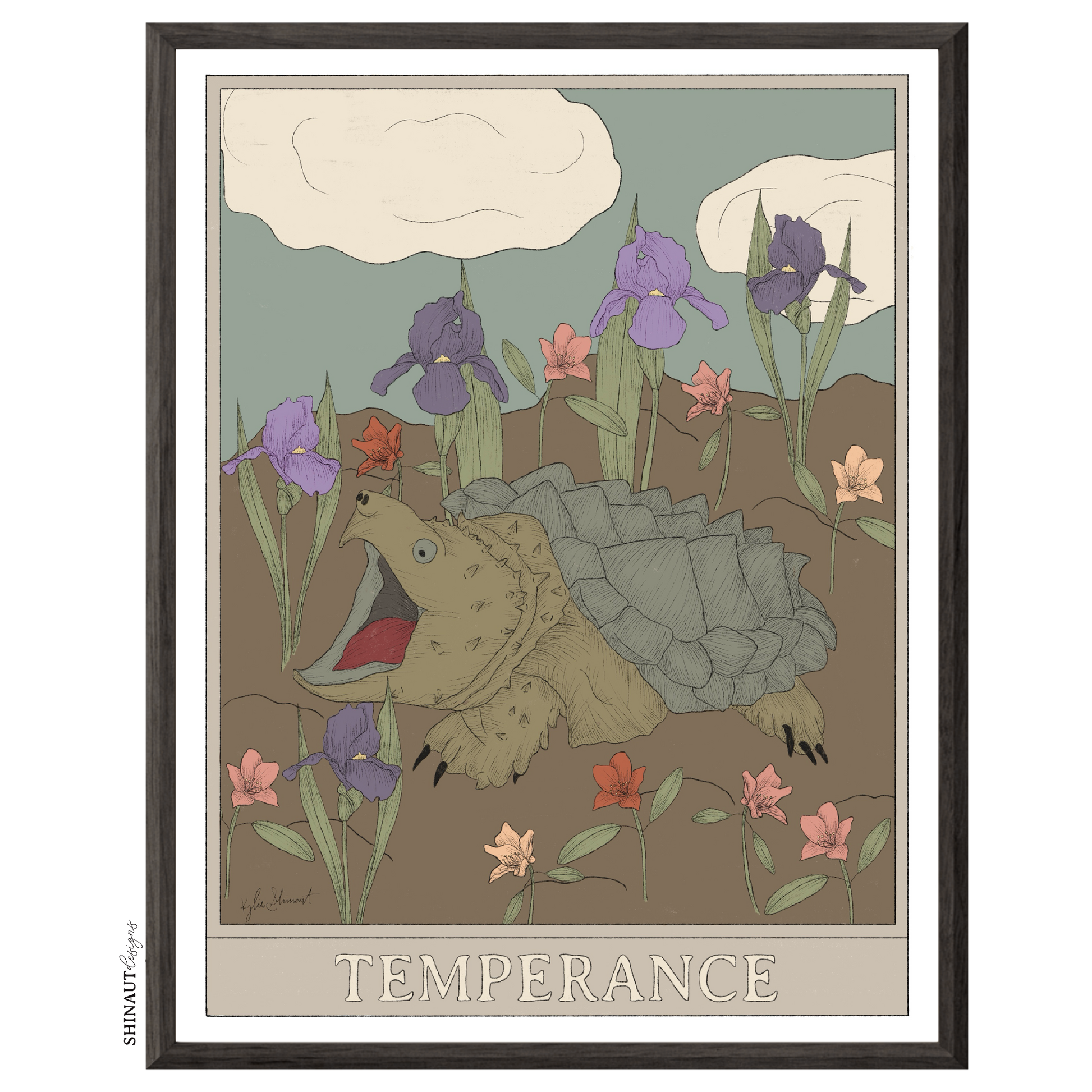 temperance tarot art print in black picture frame