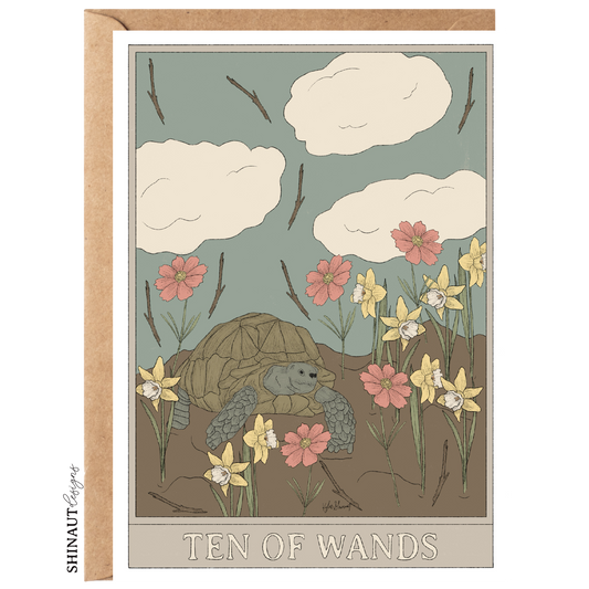 ten of wands tarot greeting card with kraft envelope