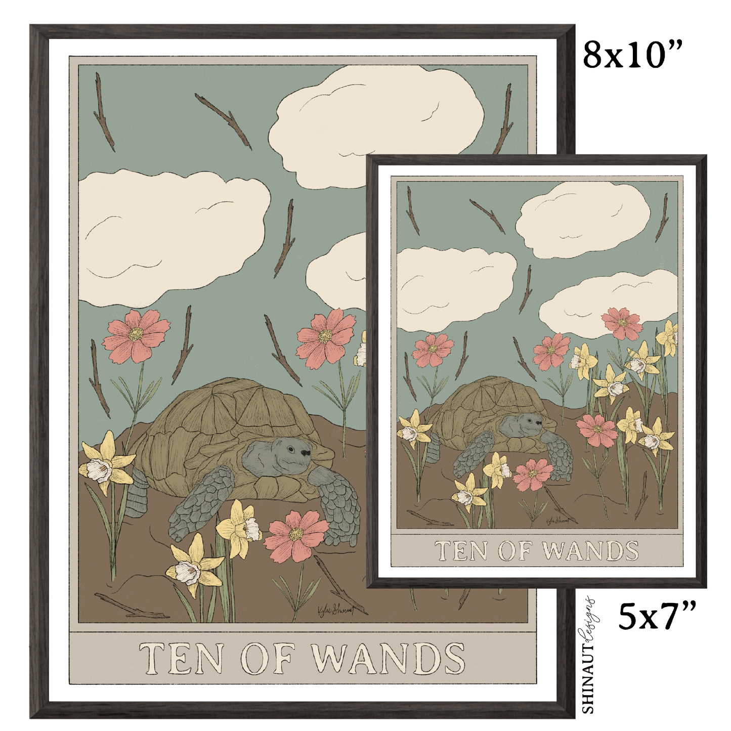 ten of wands tarot art print in black picture frames size comparison 