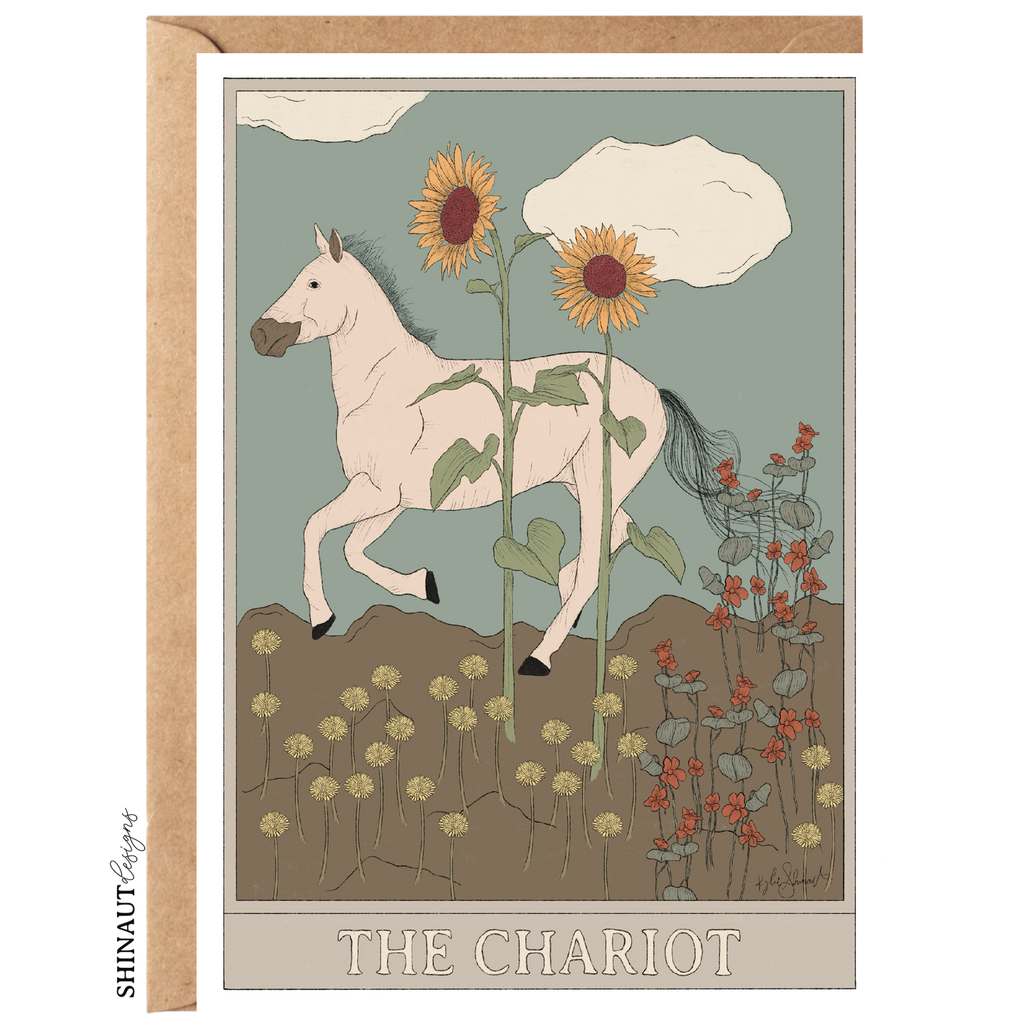 the chariot tarot greeting card with kraft envelope