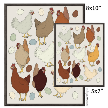 the chicken or the egg art print size comparison in black picture frames