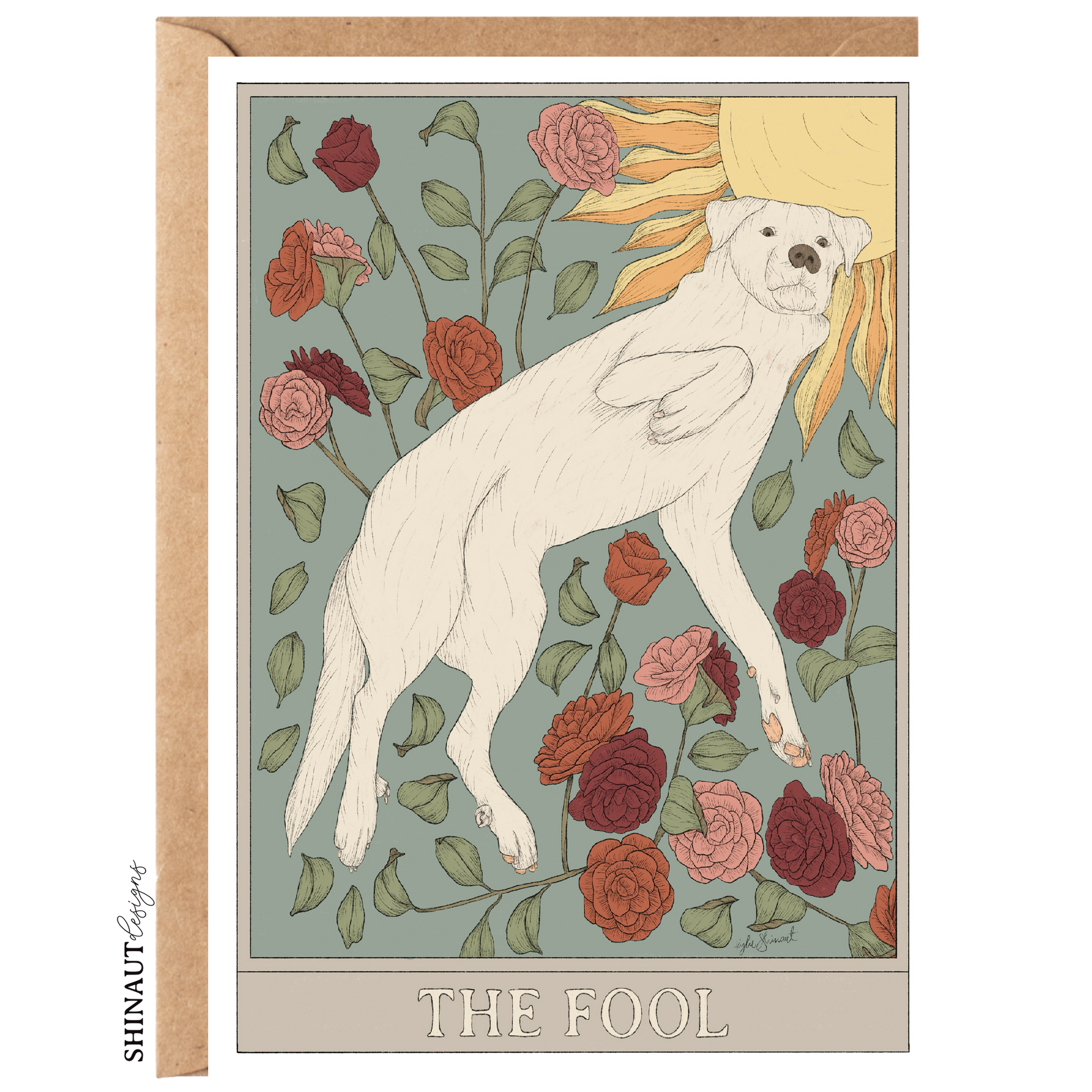 the fool tarot greeting card with kraft envelope