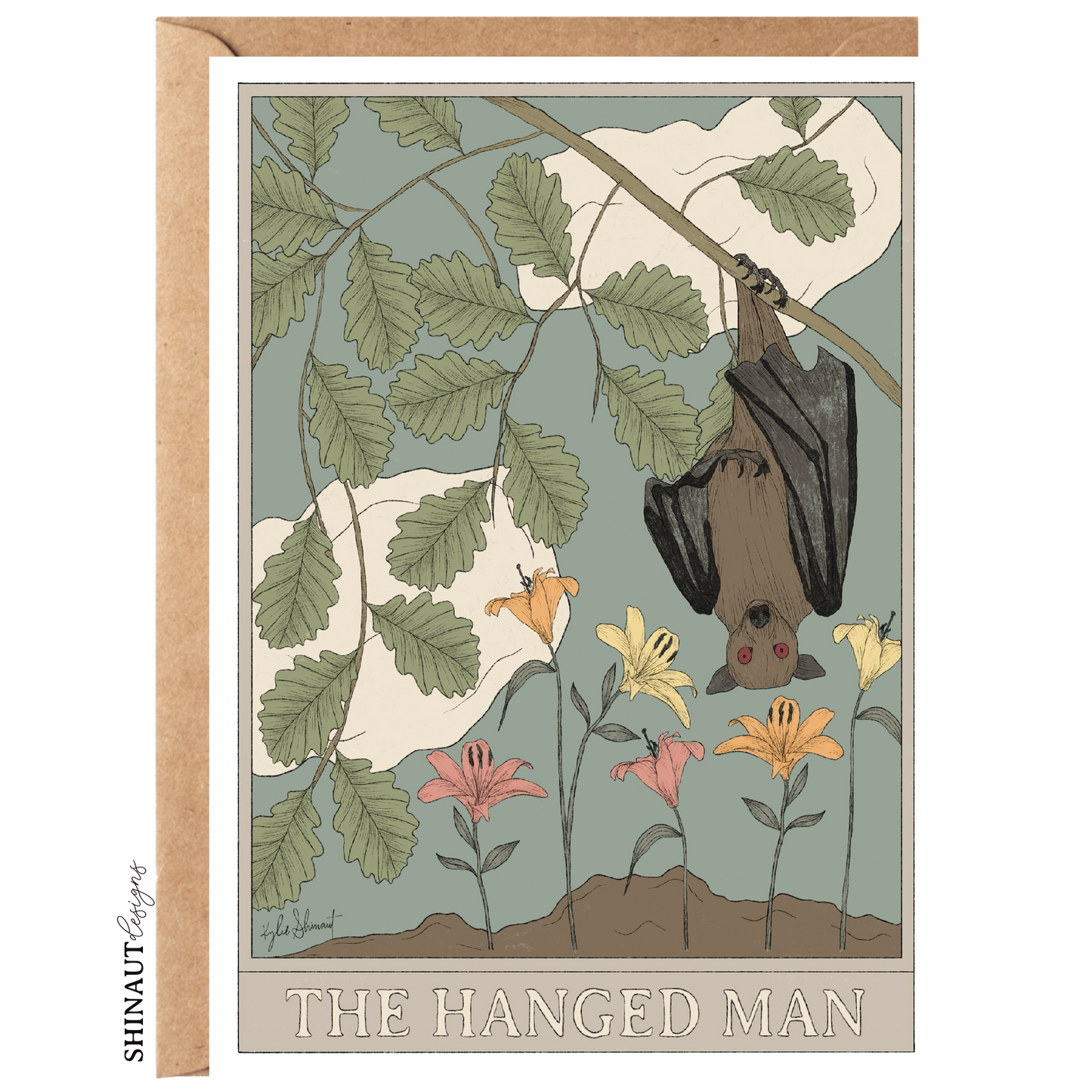 the hanged man tarot greeting card with kraft envelope