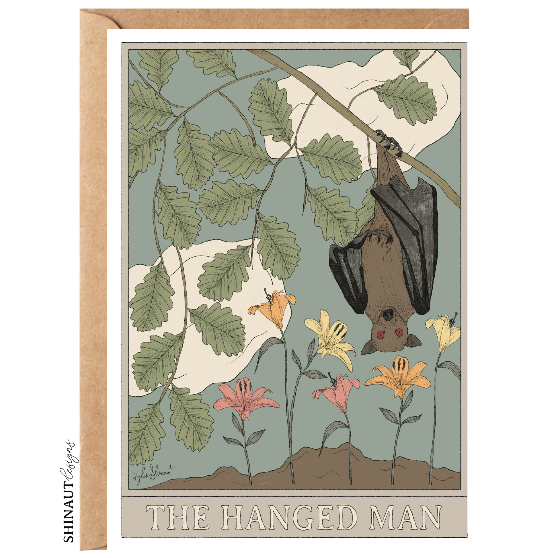 the hanged man tarot greeting card with kraft envelope