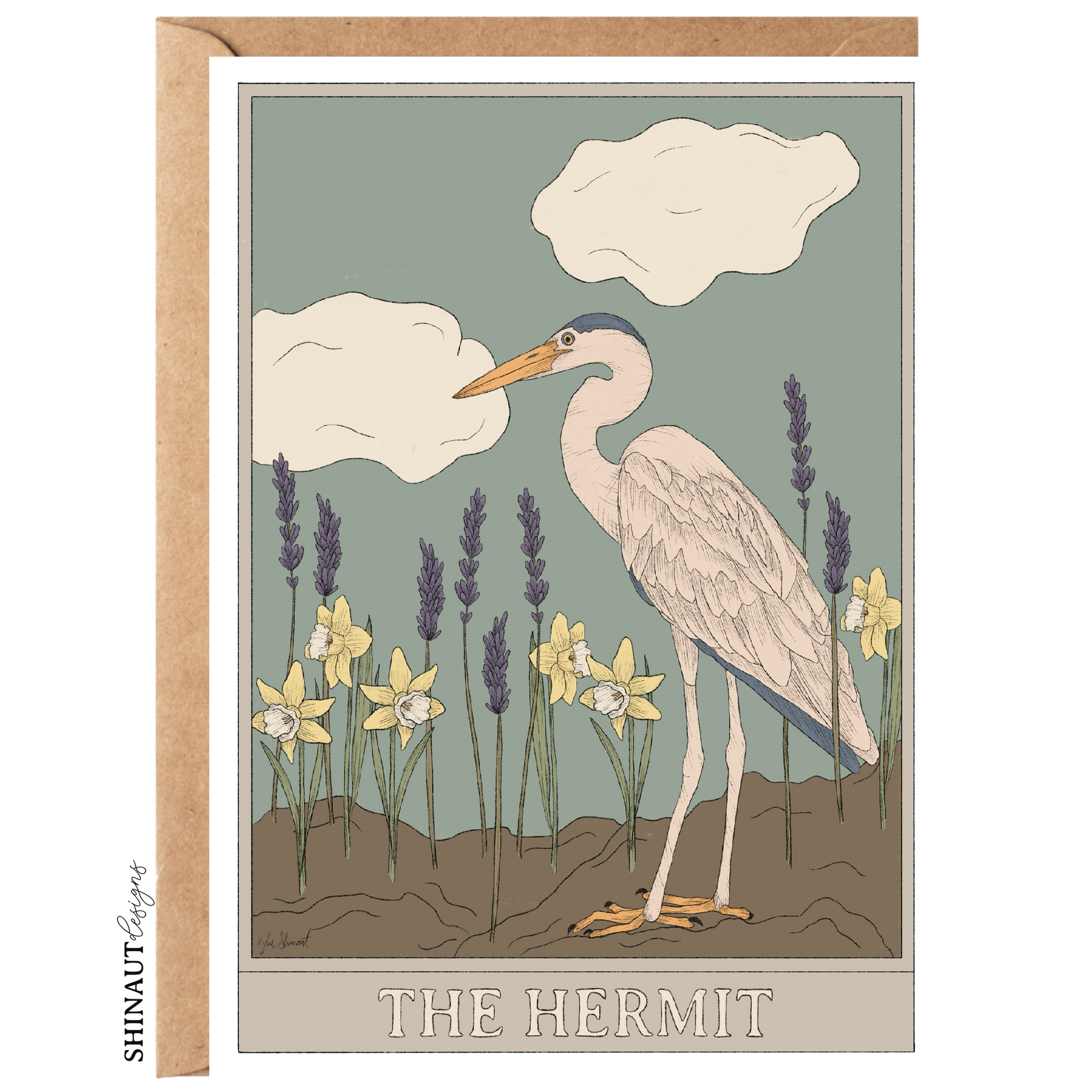 the hermit tarot greeting card with kraft envelope