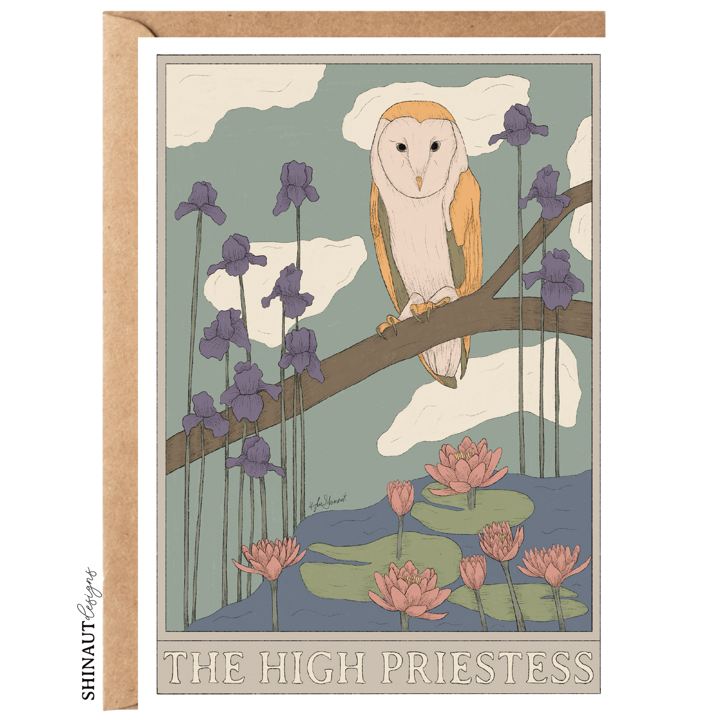 the high priestess tarot greeting card with kraft envelope