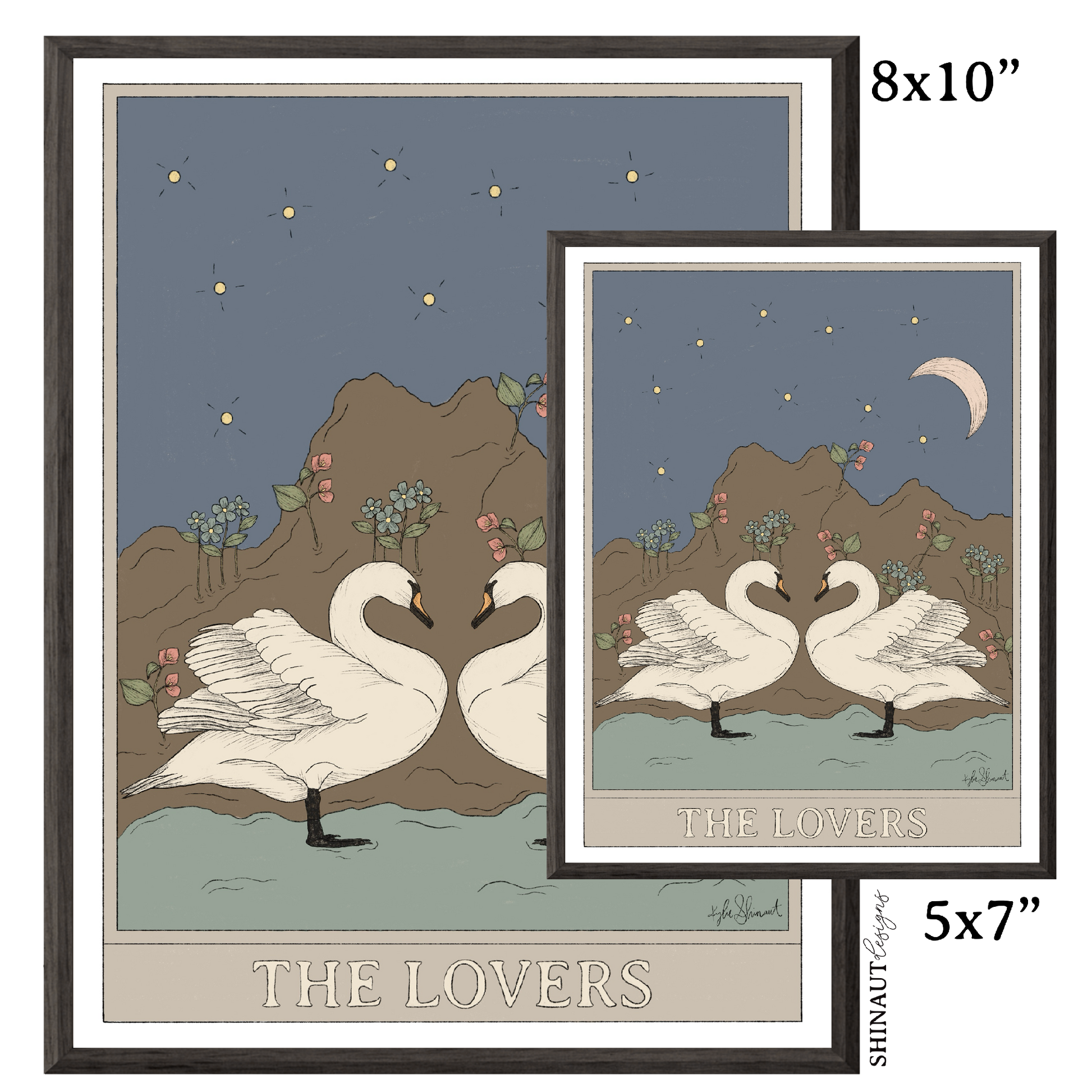 the lovers tarot art print in black picture frames size comparison 