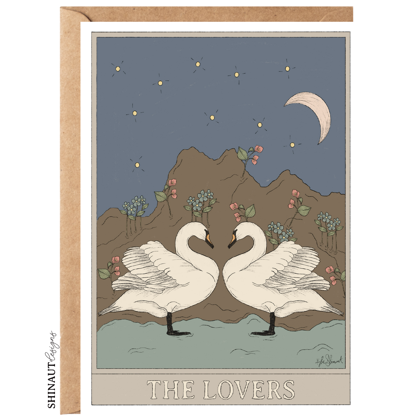 the lovers tarot greeting card with kraft envelope