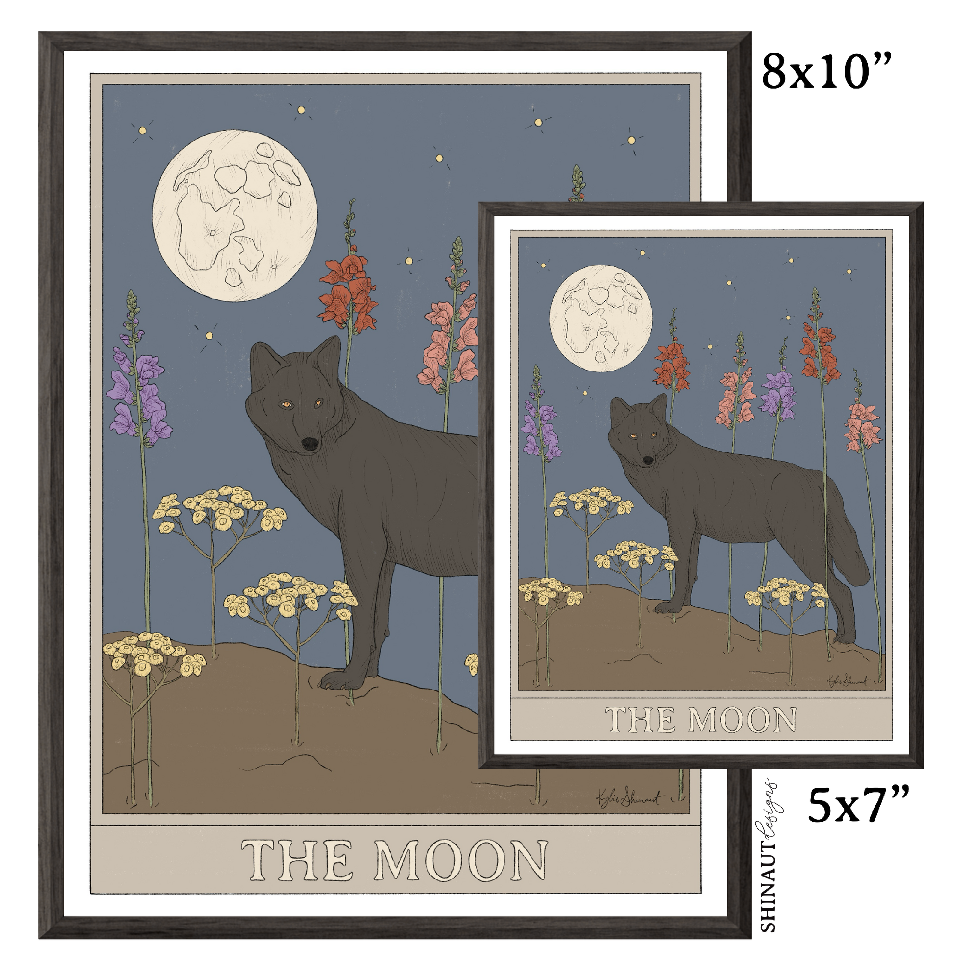 the moon tarot art print in black picture frames size comparison 