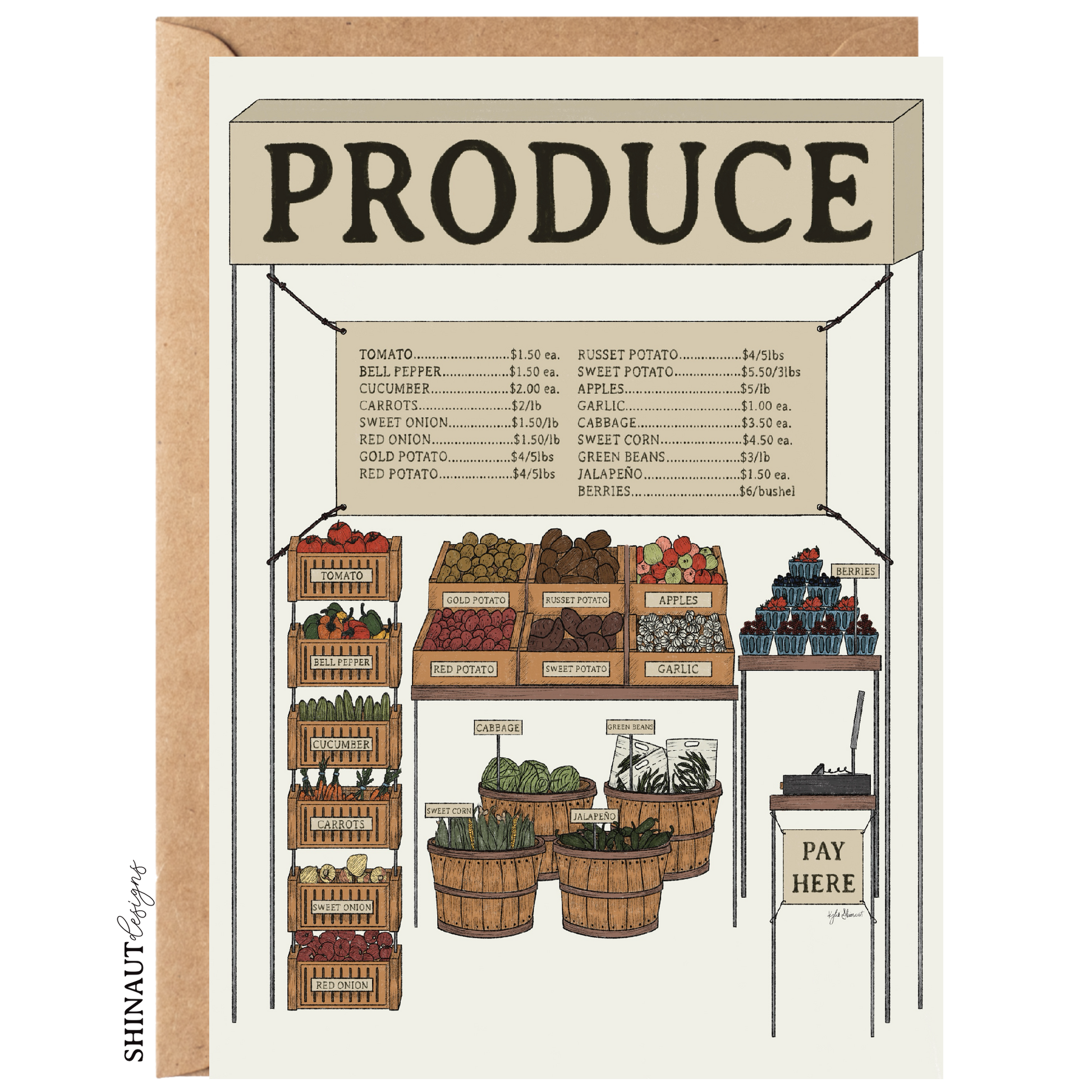 the produce stand greeting card with kraft envelope