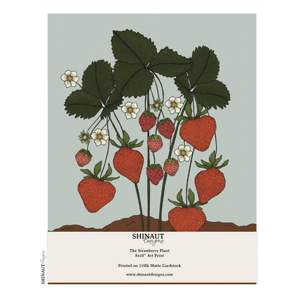 the strawberry plant art print packaging