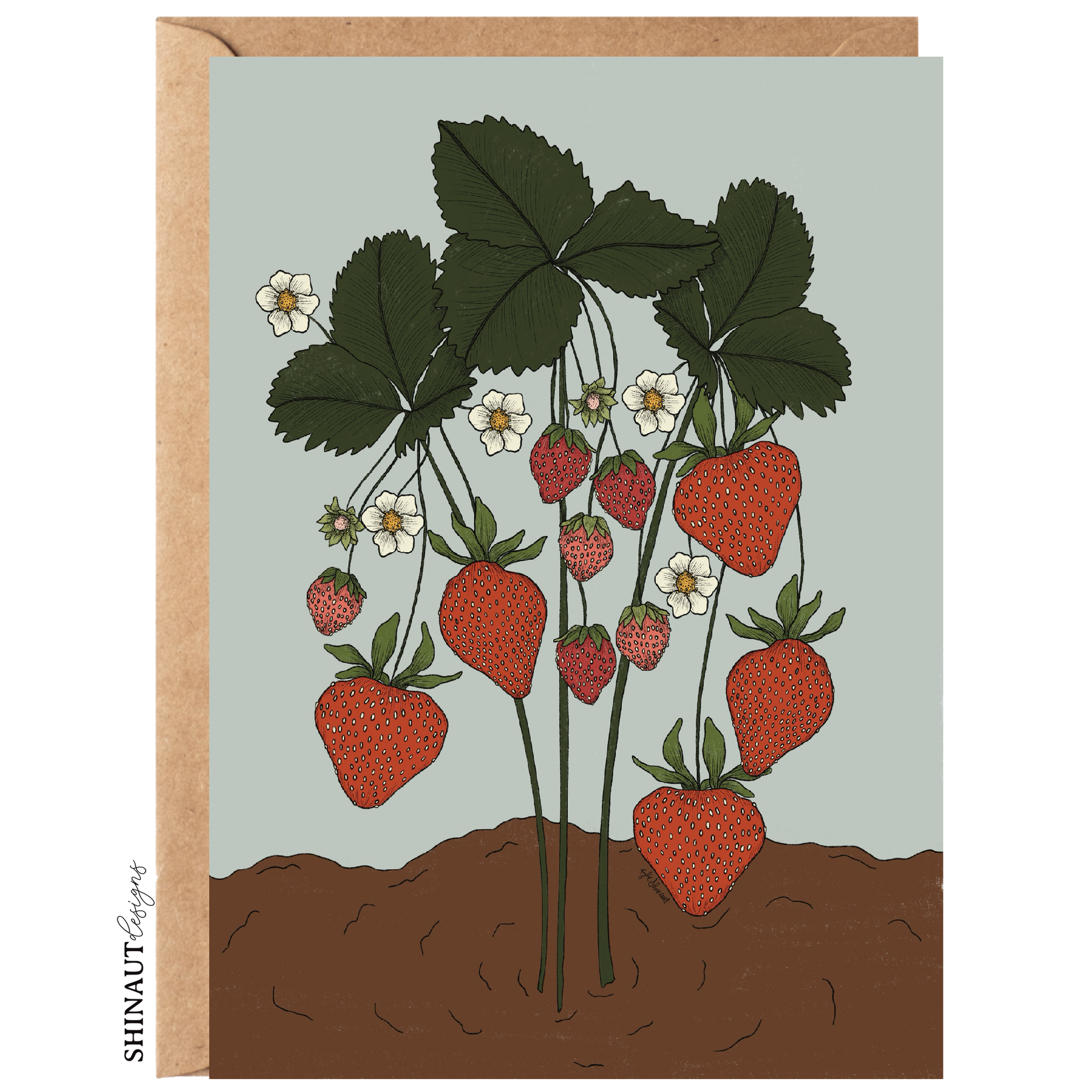 the strawberry plant greeting card with kraft envelope