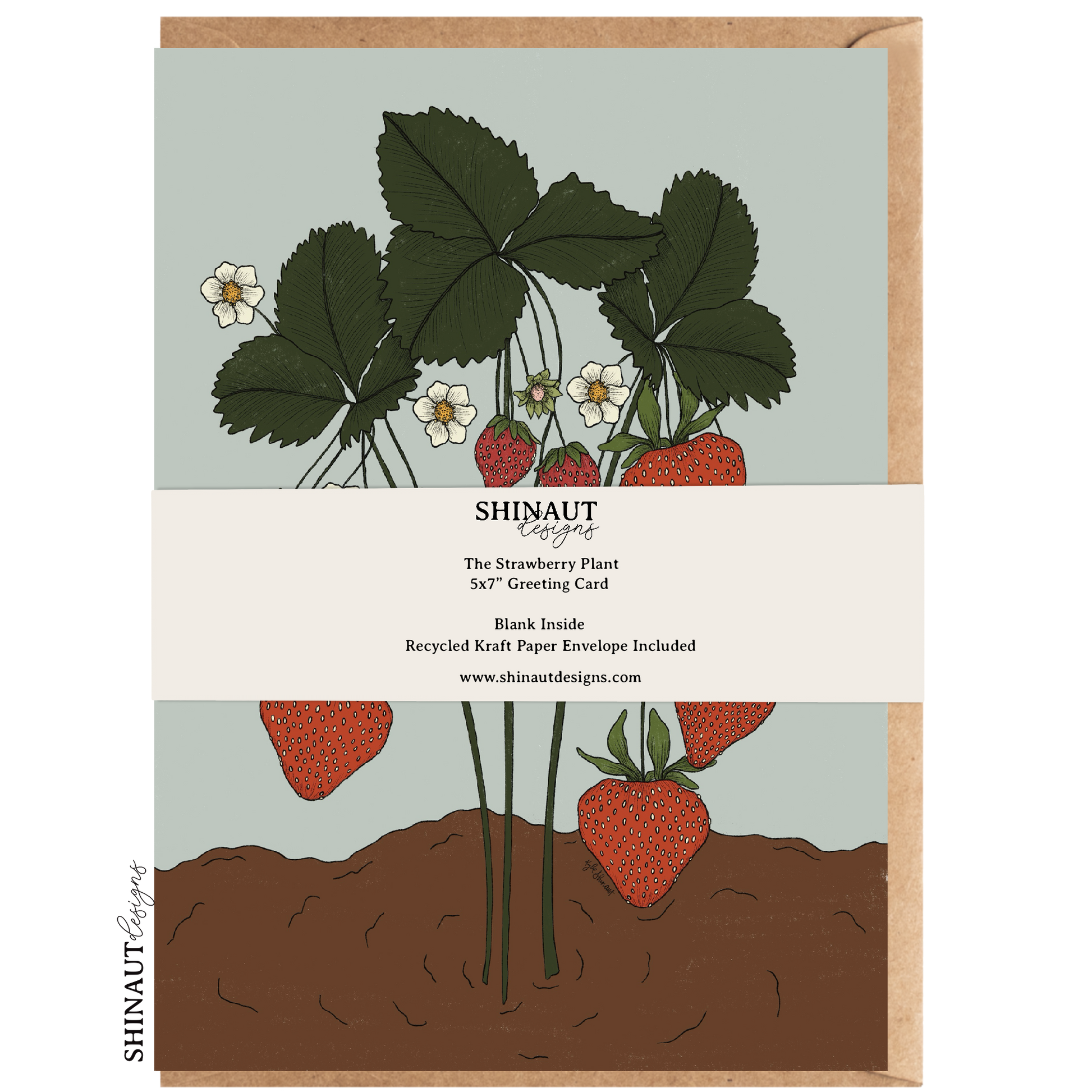 the strawberry plant greeting card packaging