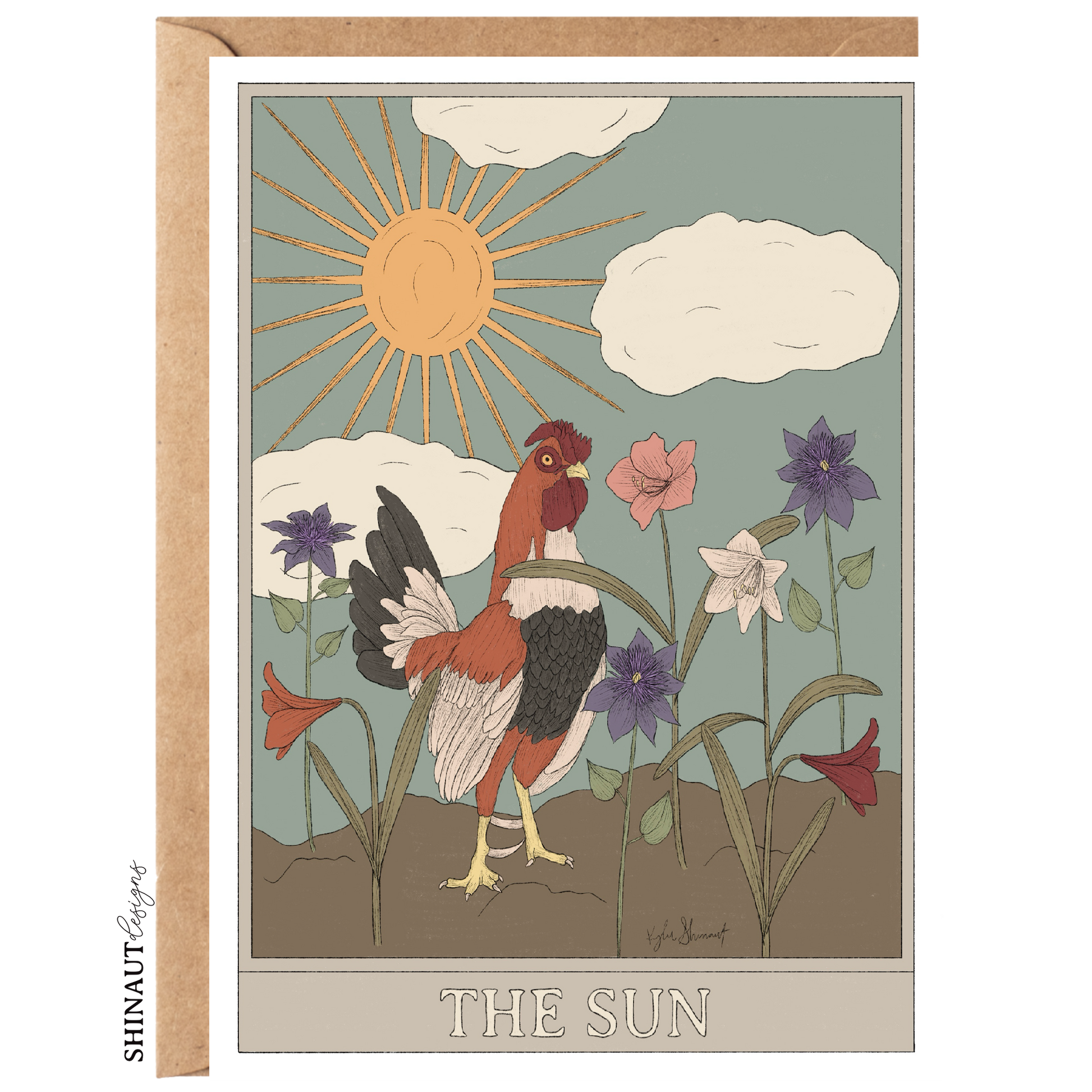 the sun tarot greeting card with kraft envelope