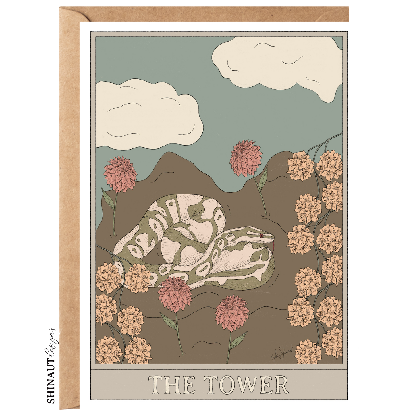 the tower tarot greeting card with kraft envelope