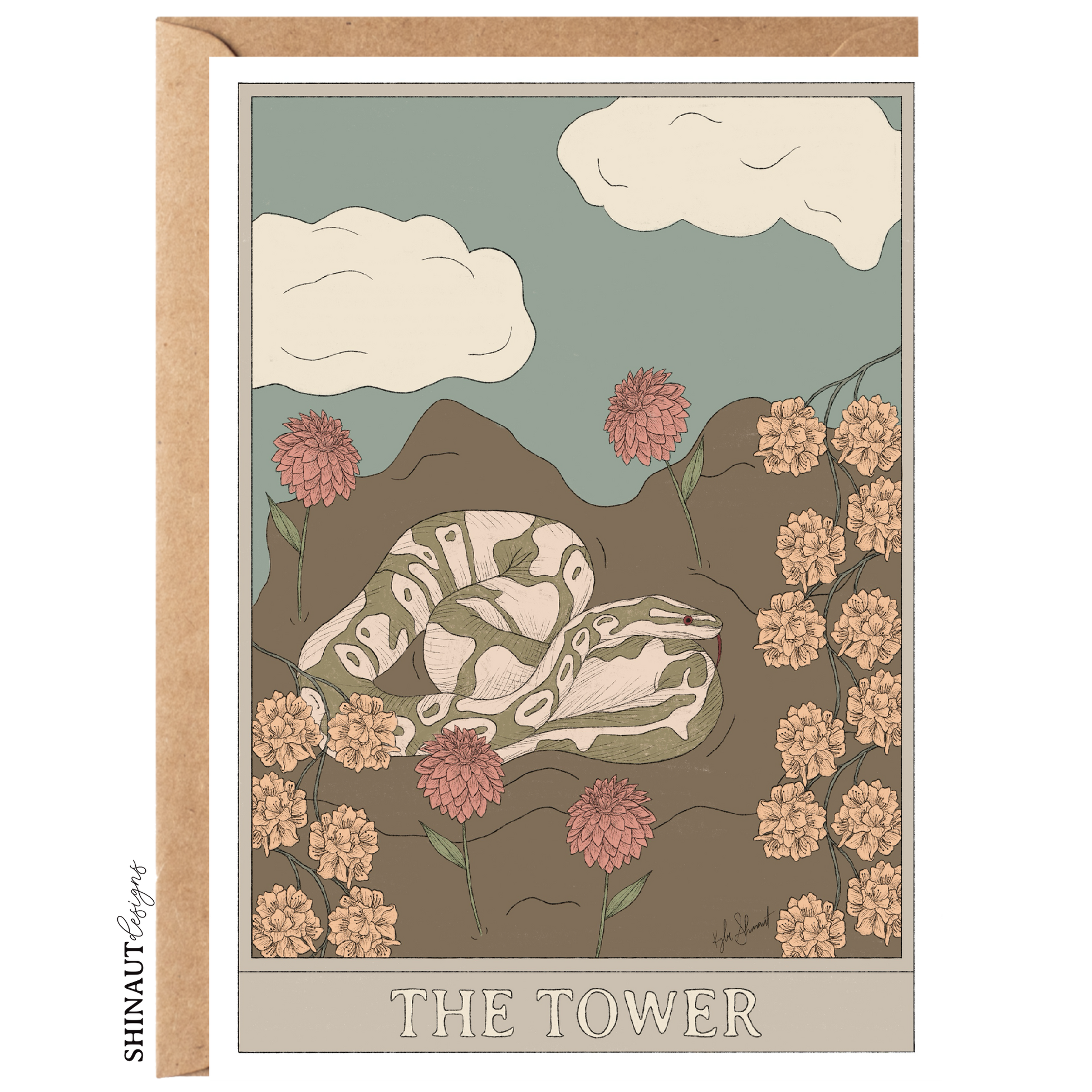 the tower tarot greeting card with kraft envelope