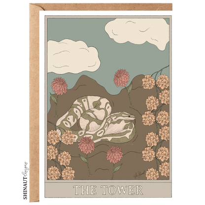 the tower tarot greeting card with kraft envelope