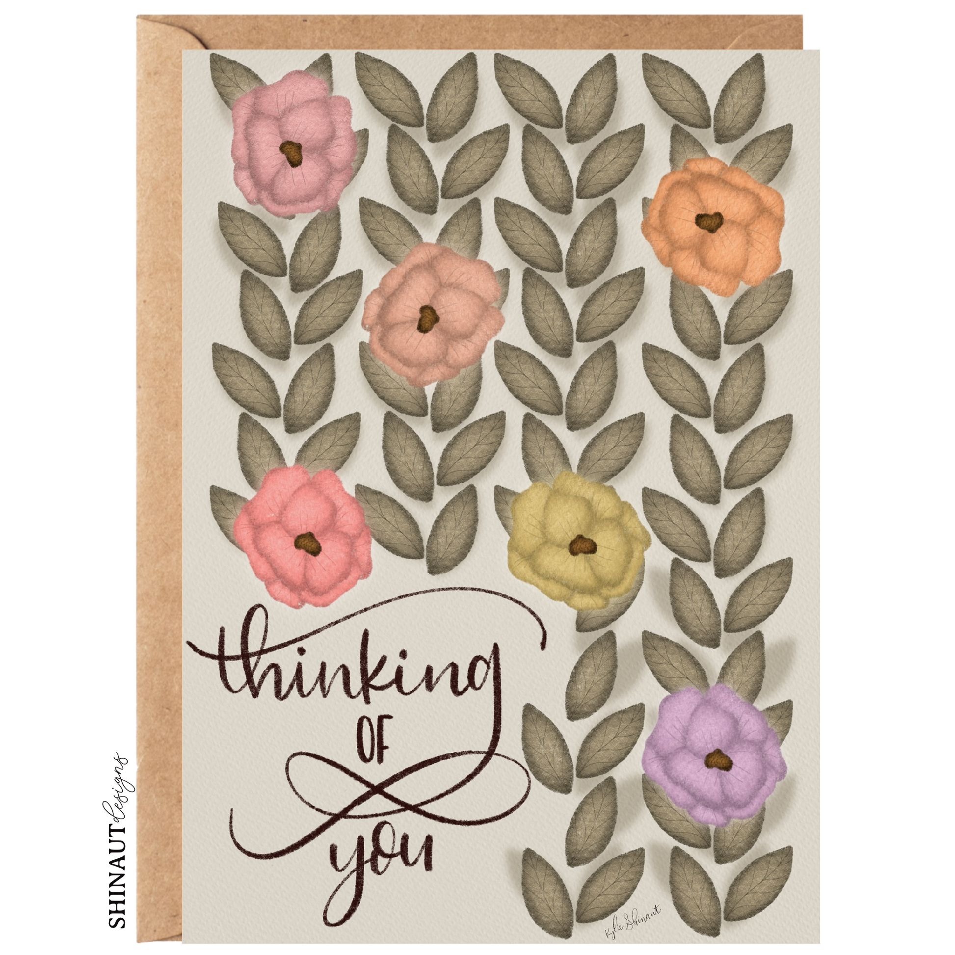 thinking of you greeting card with kraft envelope