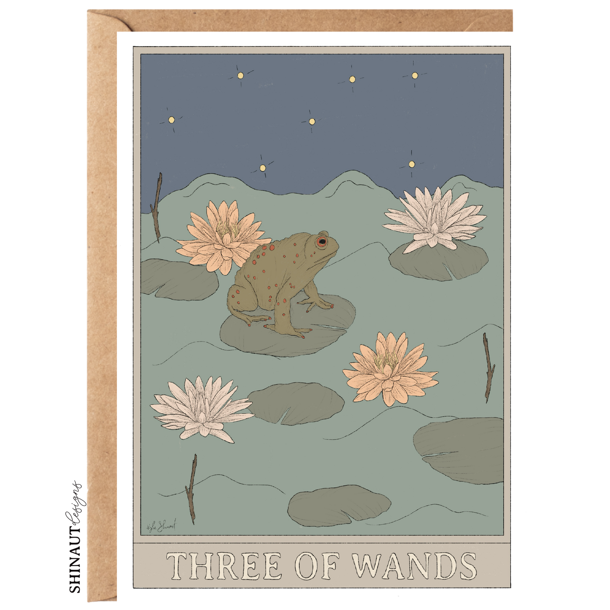 three of wands tarot greeting card with kraft envelope