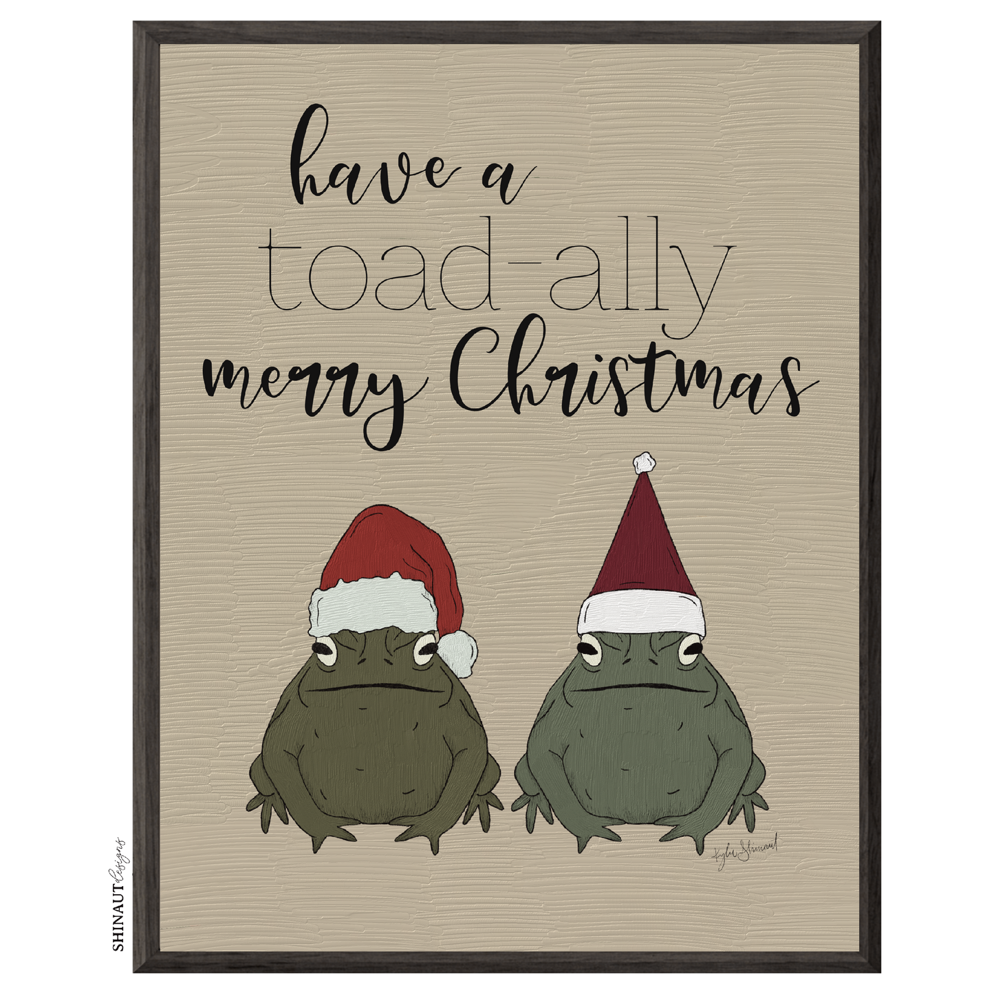 toad-ally merry christmas art print in black picture frames