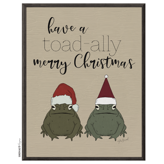 toad-ally merry christmas art print in black picture frames