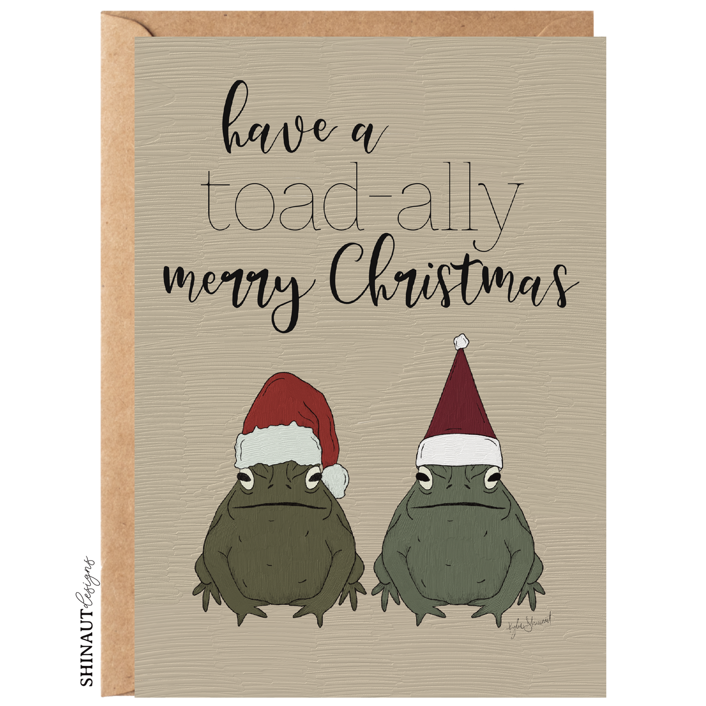 toad-ally merry christmas greeting card with kraft envelope