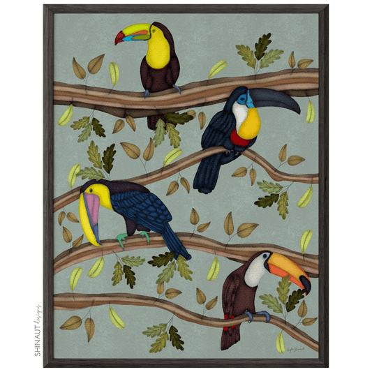 Four Toucans on Branches Art Print