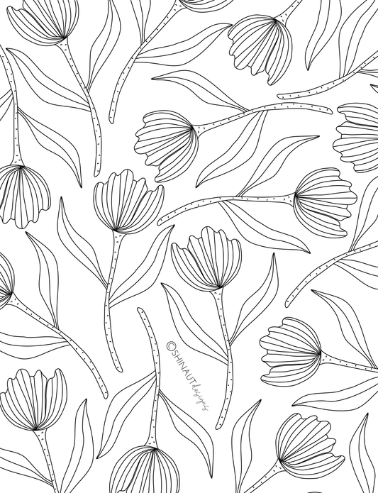 tulip flower pattern coloring page digital download