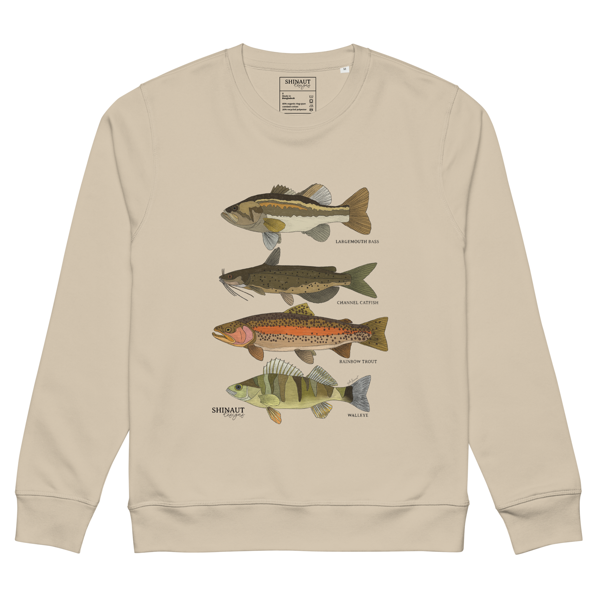 Freshwater Fish Unisex Organic Mid-Weight Sweatshirt front flat