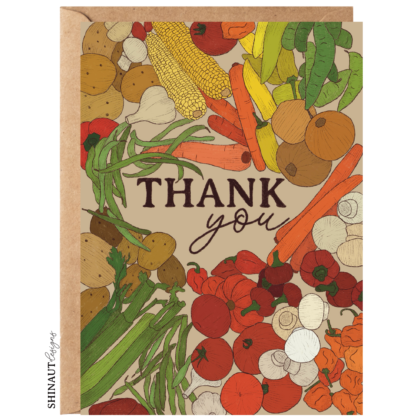 vegetables thank you greeting card with kraft envelope