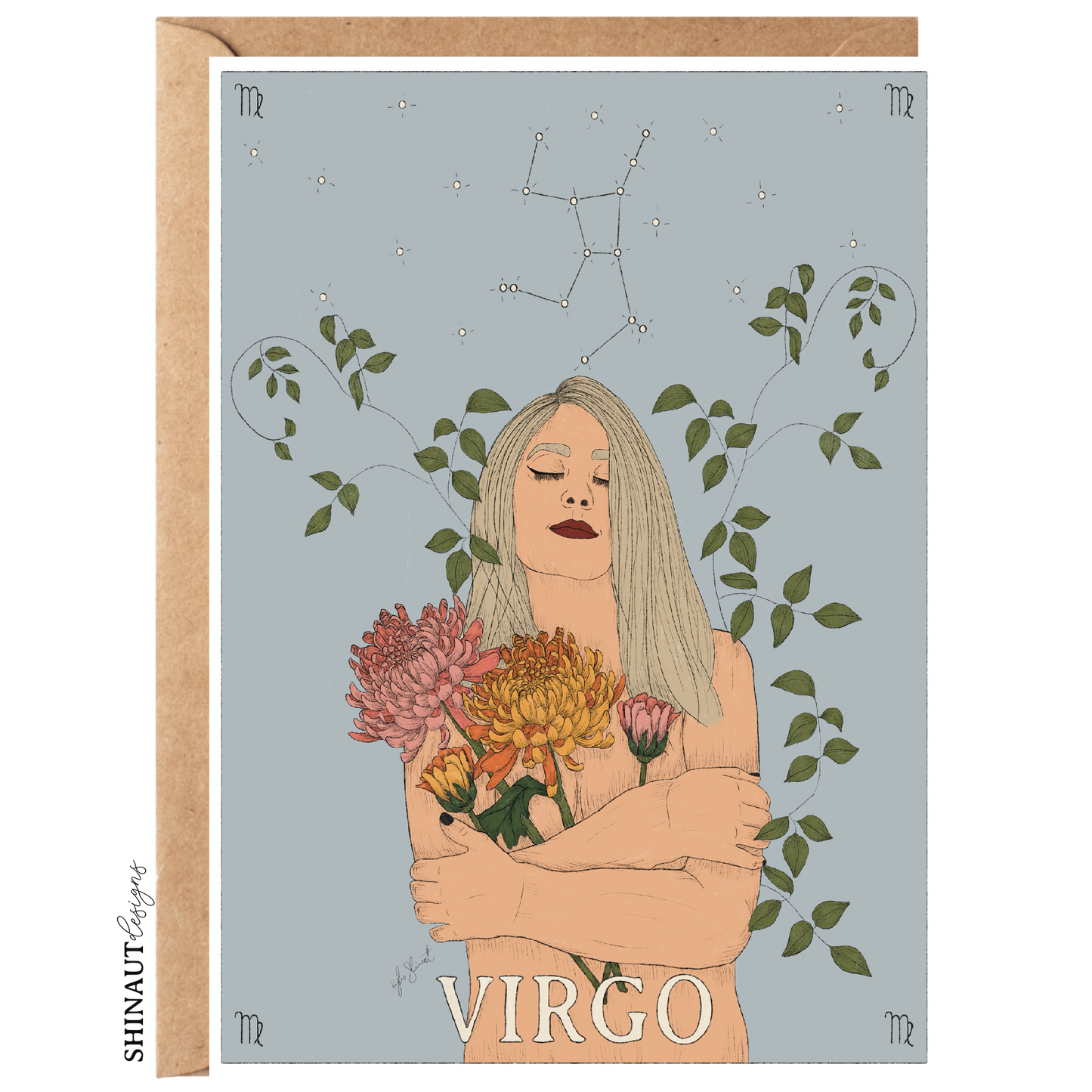 virgo zodiac greeting card with kraft envelope