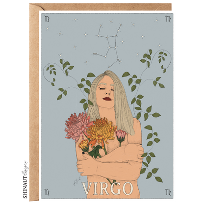 virgo zodiac greeting card with kraft envelope